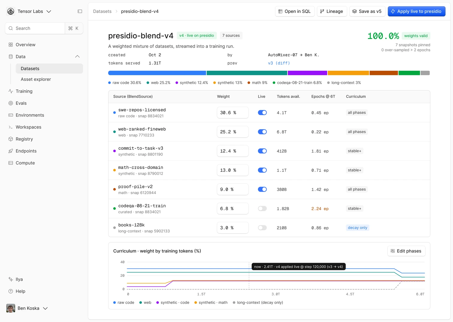 Model Foundry datasets screen